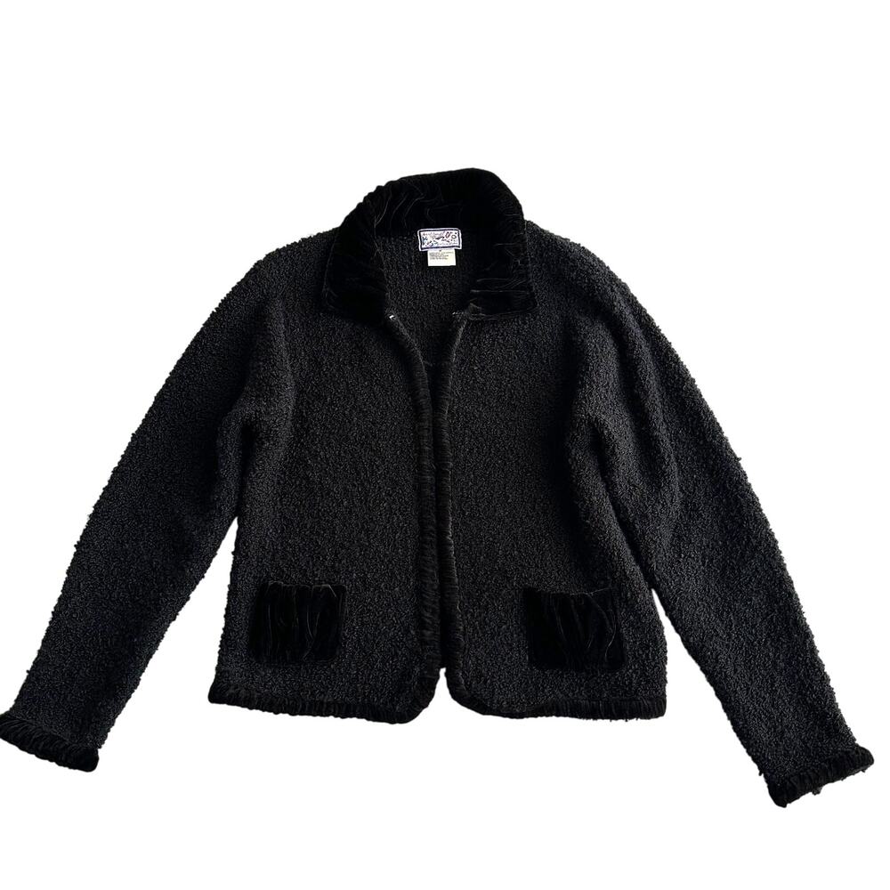 April Cornell Velvet‎ Trim Boucle Cottage Black Jacket M
